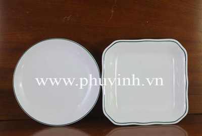 Đĩa sứ trắng Bát Tràng viền xanh Phú Vinh
