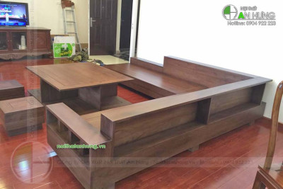 Mẫu bàn ghế sofa gỗ chữ L gỗ óc chó SFG31 An Hưng
