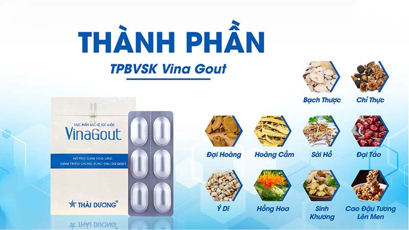 Viên uống VinaGout Sao Thái Dương - Hỗ trợ giảm acid uric, hỗ trợ giảm triệu chứng sưng đau do Gout.